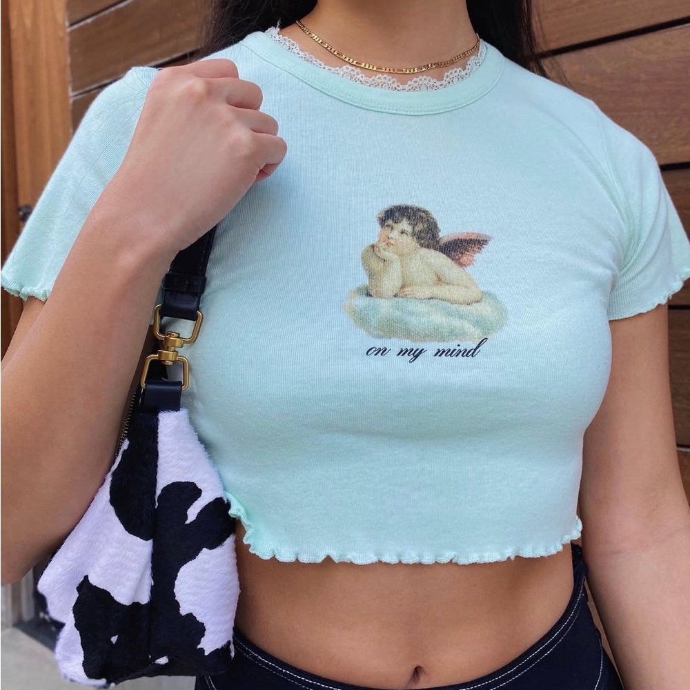 Urban Outfitters Mint Angel Graphic Crop Top